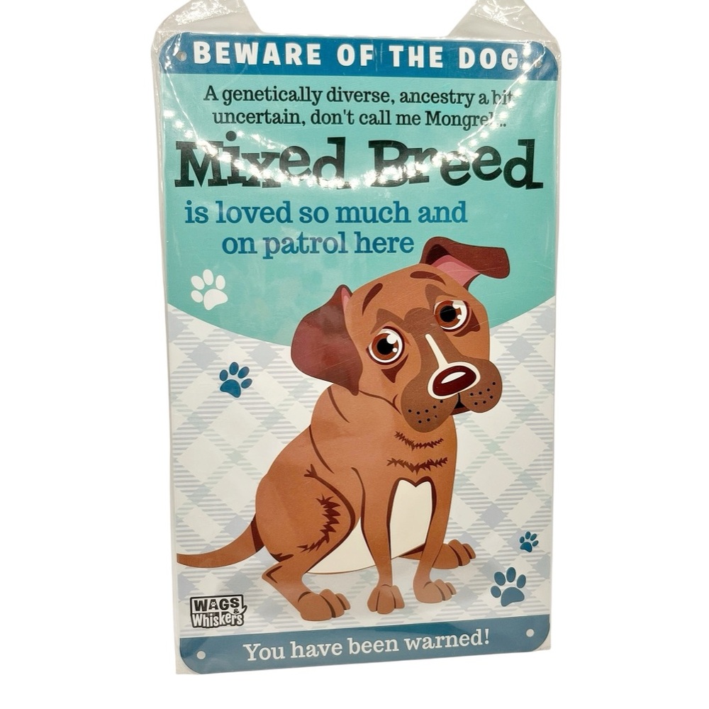 🆕 Wags n’ Whiskers Mixed Breed “Beware of the Dog” Tin Sign